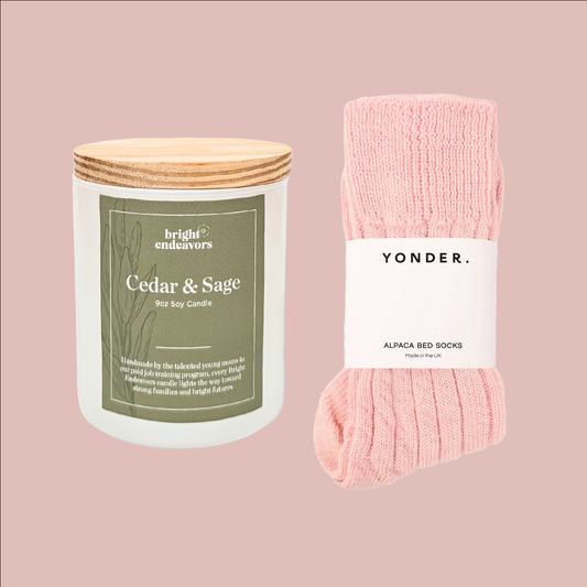 9oz Soy Candle (that gives back to moms) + Sleep Socks