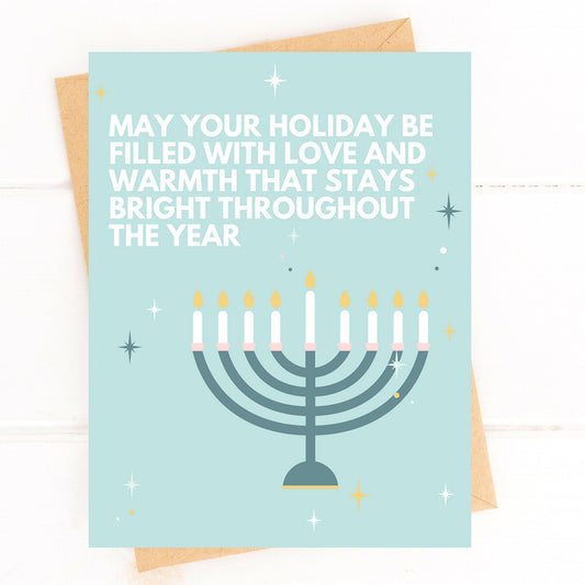 Sweet Hanukkah Card Love and Warmth All Year Menorah Card