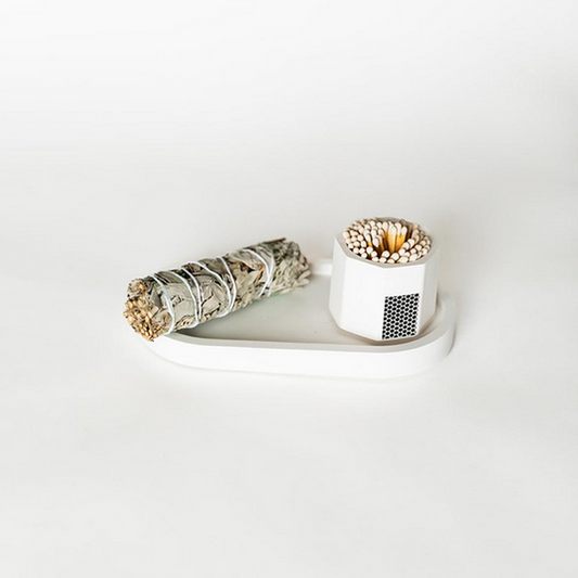 White Pill Tray Set with Smudge Sticks